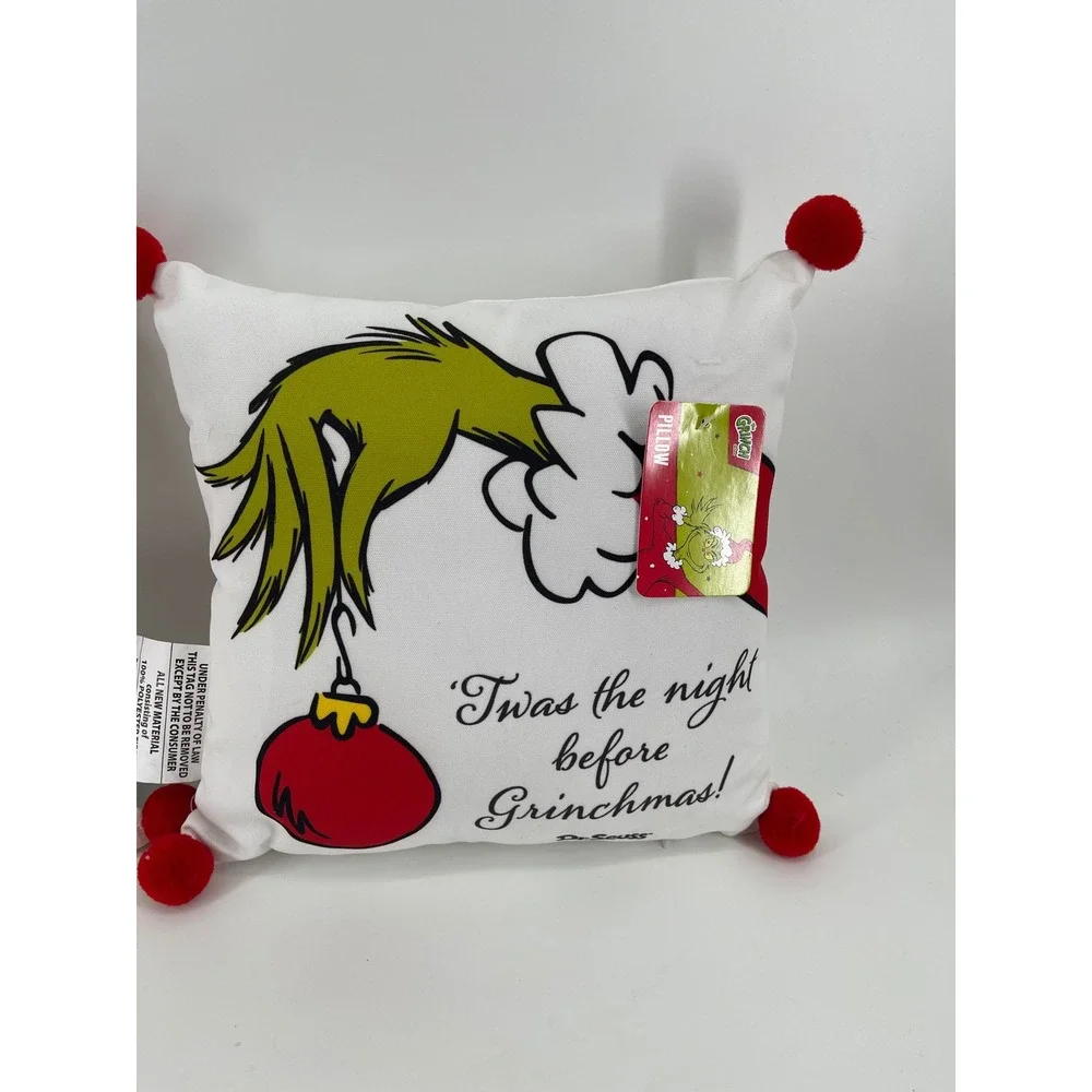 Dr. Seuss The Grinch Throw Pillow Set 2pc 12x12 White Red New Grinchmas Couch